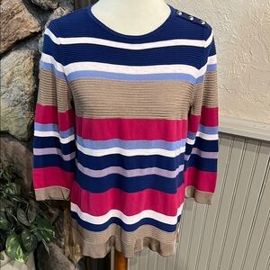 Chico's Deep Multi Striped Textured Knit Top